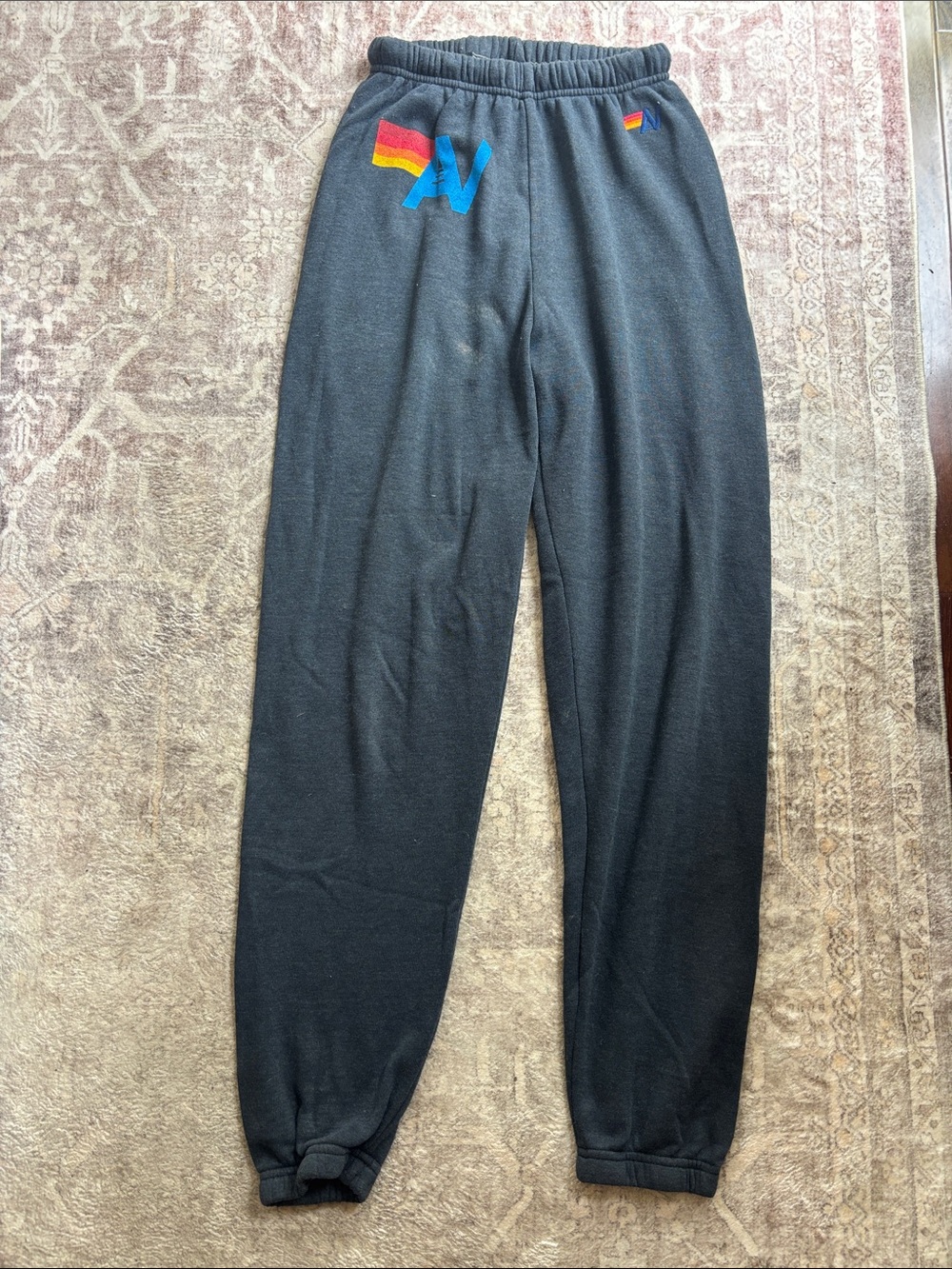 Aviator Nation Black Sweatpants with Rainbow Logo